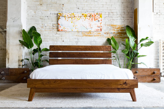 The pinnacle of natural modern, this style of bed was originally brought on by the pallet style decor. This is one of the more quality designs with seamless wood and the illusion of floating wood slats to give a sensual explosion. This is a nature lovers dream decor.
