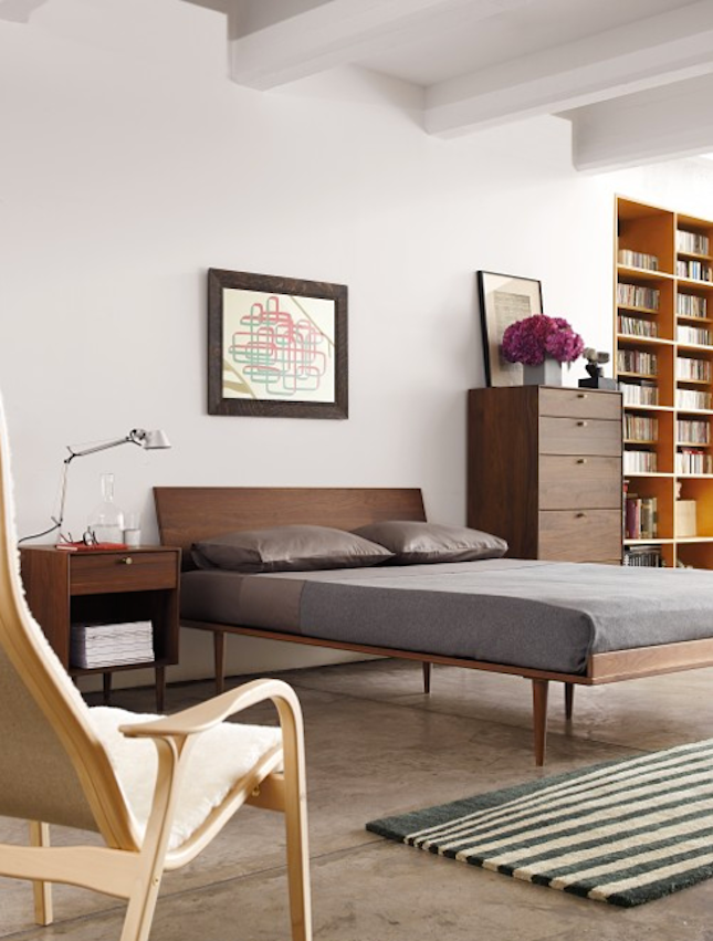 This mid-century modern bed is perfect for someone who packs light and likes a minimal design.