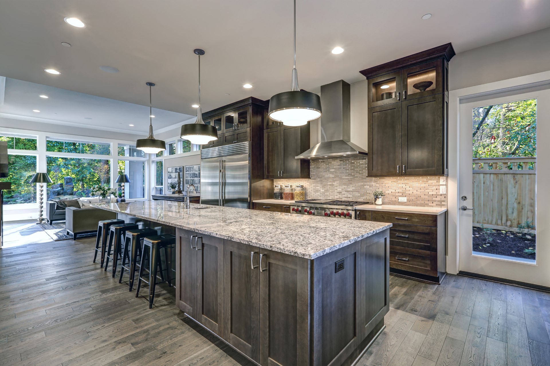 A kitchen with adequate lighting is crucial to any dark colors. When you carefully space recessed lights to optimize the luminescence of your kitchen, it starts to become hypnagogic as nature fills the atmosphere of this peaceful area.