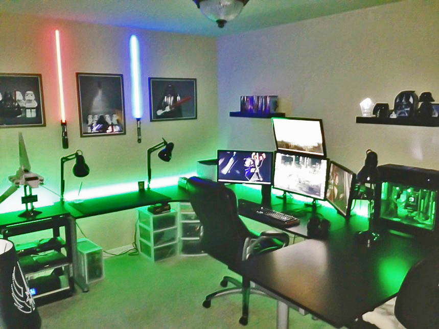 A couple Star Wars light sabers and multicolor LED lighting strips are a fun way to spruce up your gaming room.