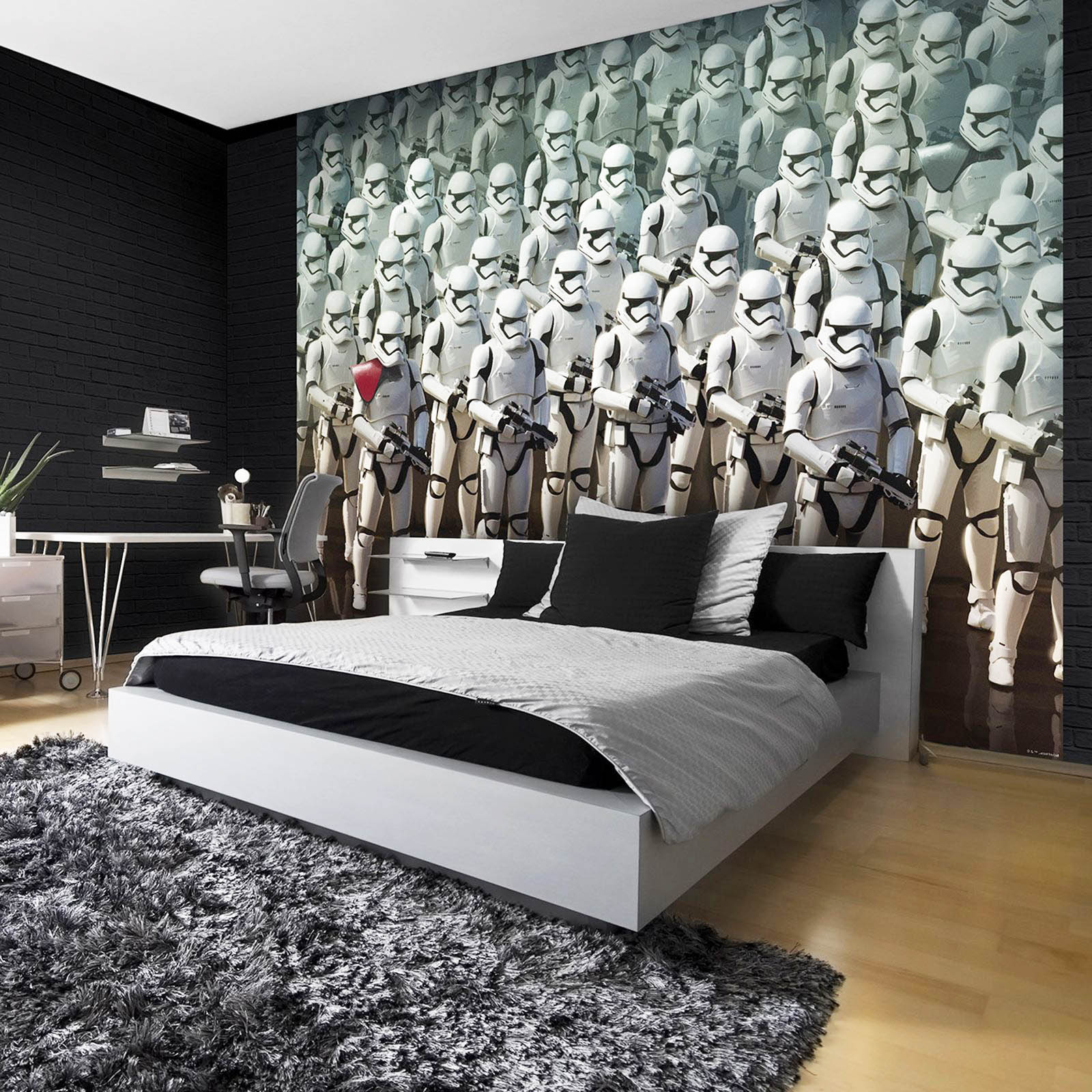Little did they know, once they got past my ring doorbell I had an entire army of storm troopers in my room, pretty cool wallpaper.