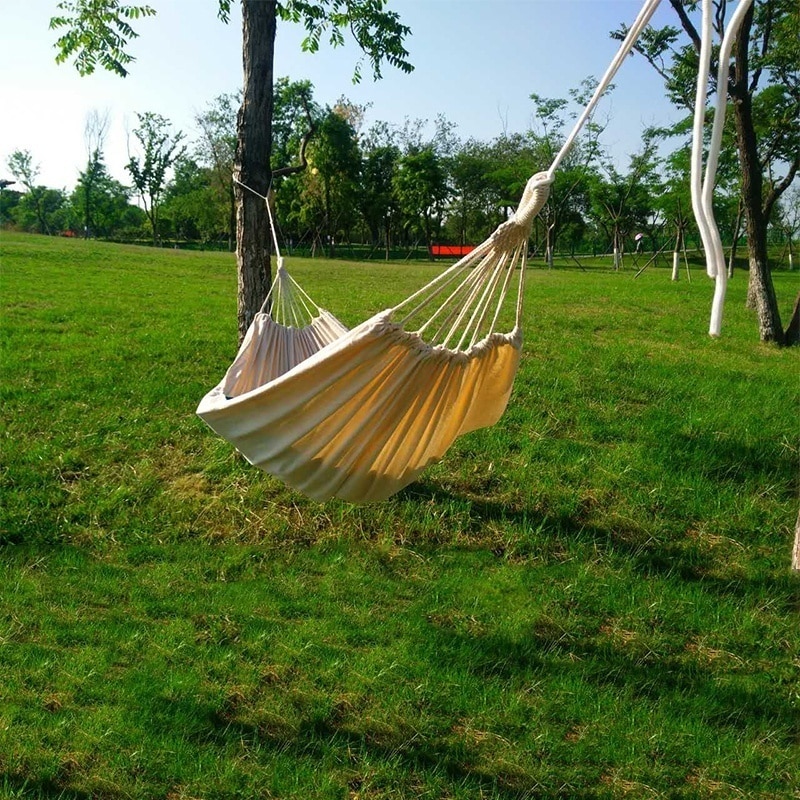 Double Hammock Outdoor Rollover Prevention Camping Canvas Fabric Hammock Hanging Swing Bed for Patio Travel Hiking Dropshipping