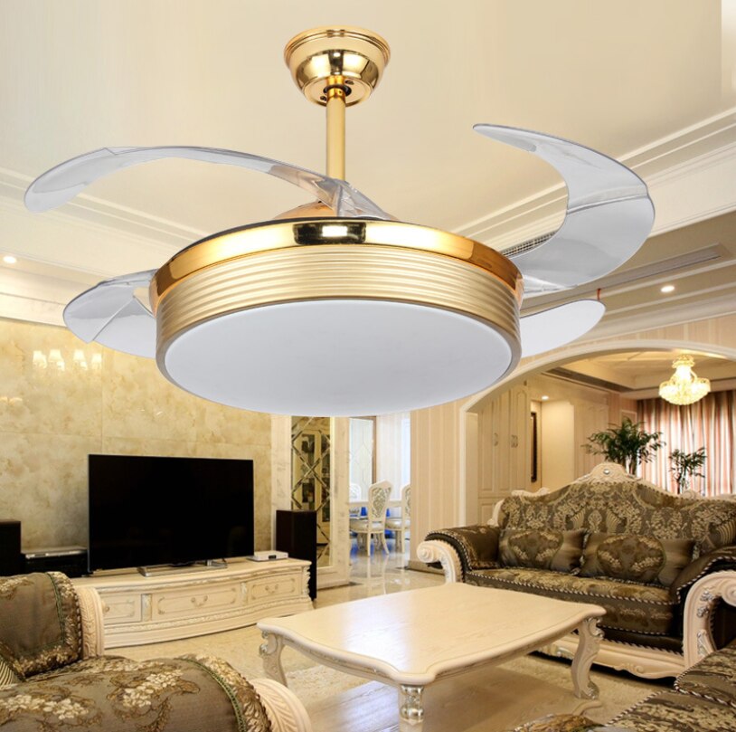 Nordic 42'' Retractable LED Chandelier Ceiling Light 3 Speed Remote Control Blade Fan Lamp For Dining Living Room Bedroom