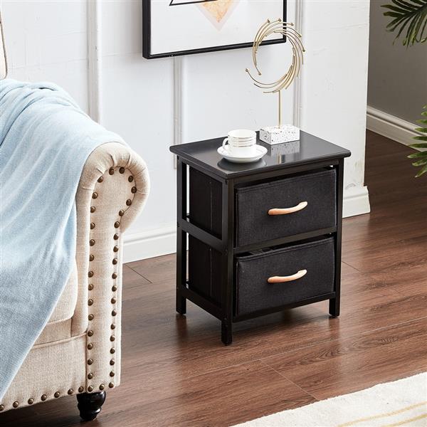 Nightstand Bedside Table 2 Drawer Dresser Storage Cabinet Wood Frame Storage Tower Chest Organizer Fabric[US-Stock]