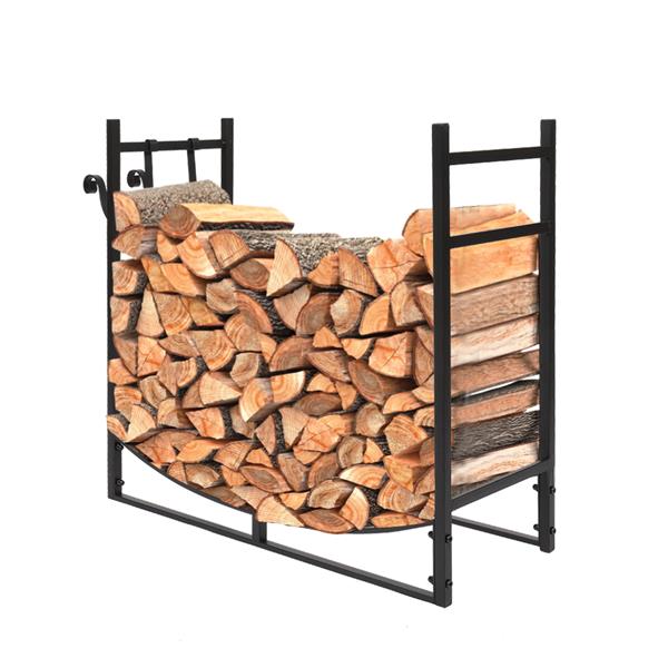 Iron Fireplace Firewood Holder Stand Rack Storage Shelf 33 Inch Black Heavy Steel Tube Construction[US-Stock]
