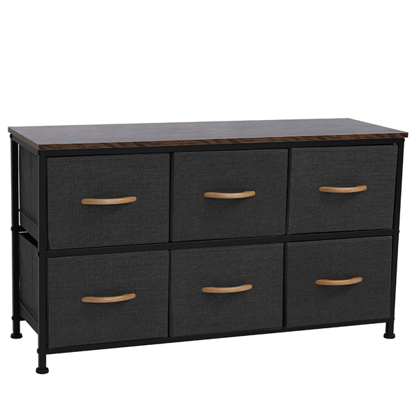 2-Tier Widen Drawer Dresser Storage Unit with 6 Easy Pull Fabric Drawers&Metal Frame Wooden Tabletop for Dorm Room Hallway Gray