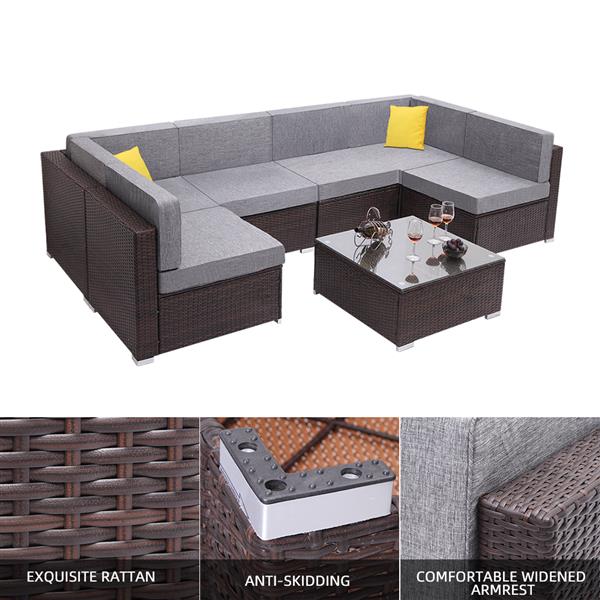 Oshion 7 Pieces Outdoor/Patio PE Wicker Rattan Corner Sofa Set