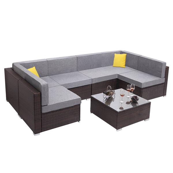 Oshion 7 Pieces Outdoor/Patio PE Wicker Rattan Corner Sofa Set