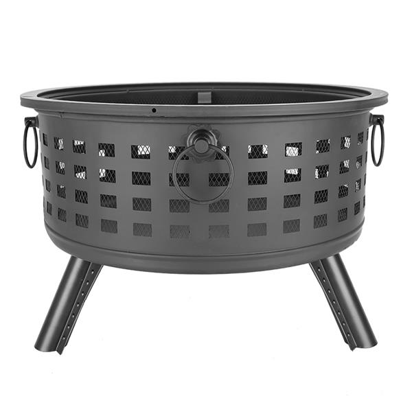 Portable Courtyard Metal Fire Pit 26” Round Lattice Fire Bowl Black for Backyard Poolside