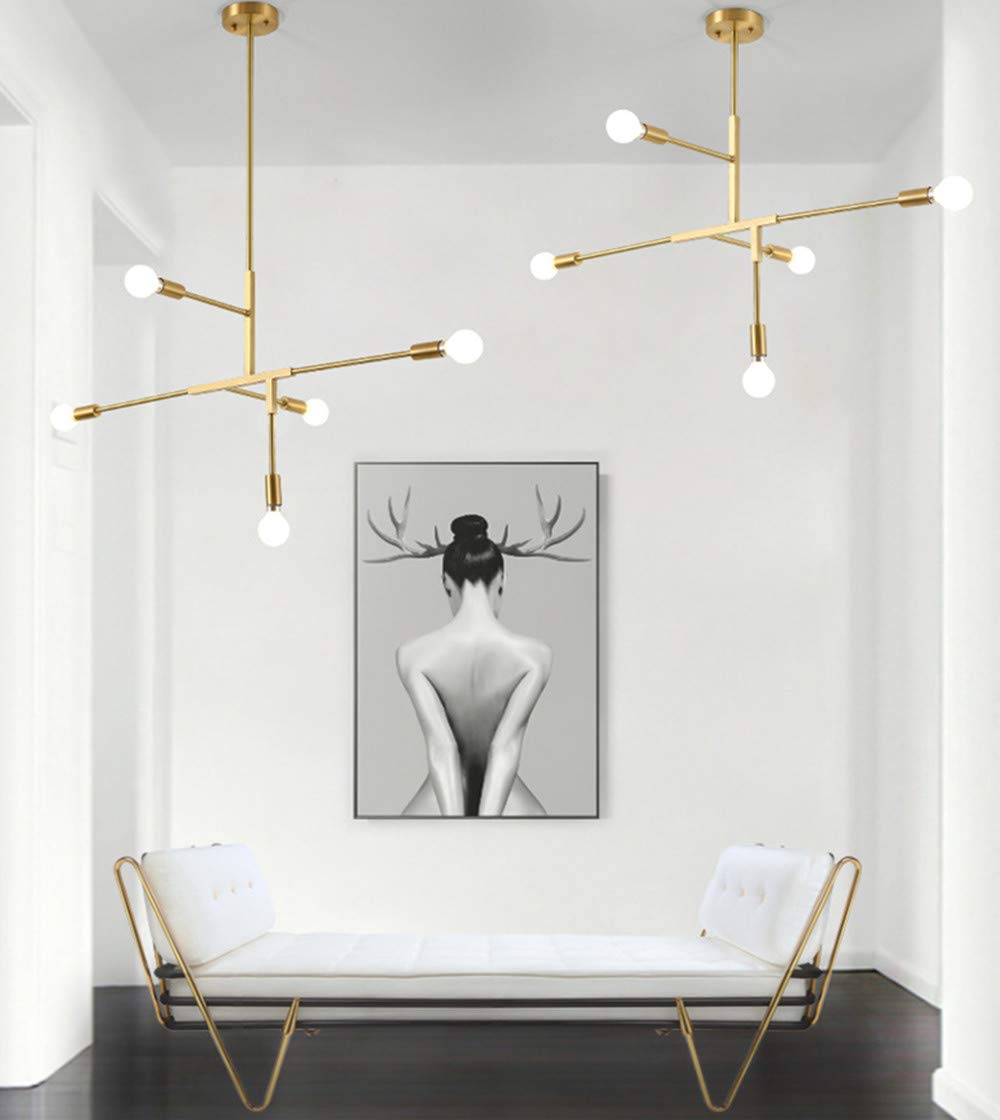 Modern Chandelier Polished Metal Hanging Pendant Ceiling Light with 5 Light fixtures Flush Mount
