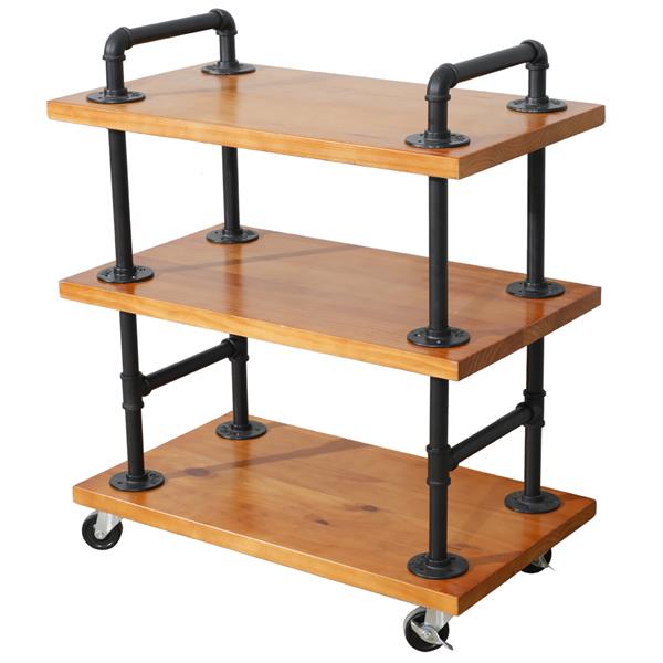Bar Serving Cart Dining Car Wood and Metal Wine Storage Rack 3-Layer with Wheels Kitchen Tea Holder 69.8x40.6x80CM