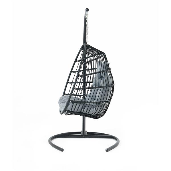 Hanging Egg Swing Chair Wicker Basket Seat with Cushion Steel Support Stand Frame for Home Patio Deck Garden Yard Backyard[US-W]