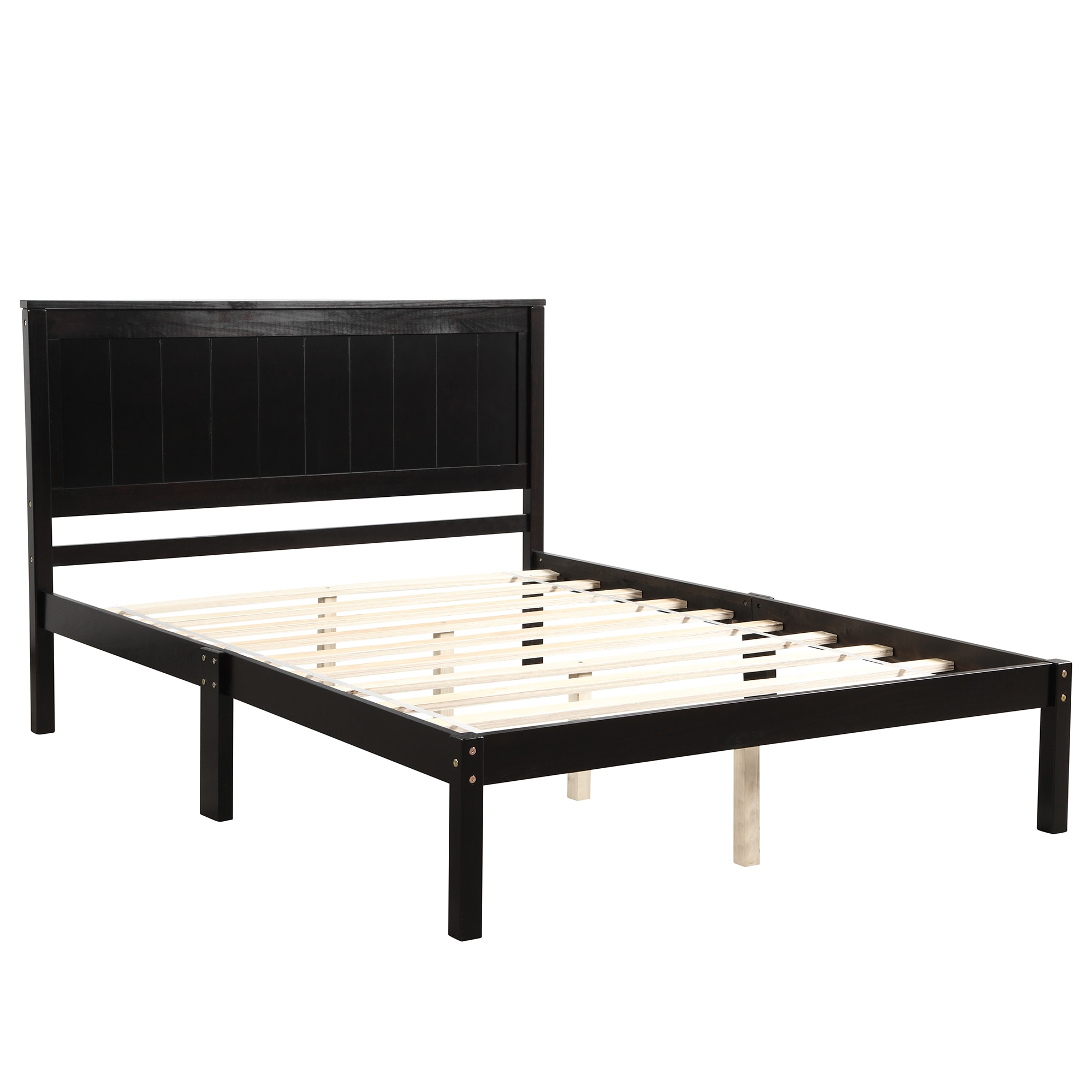 Two Colors Beds Wood Platform Bed with Headboard Wood Slat Full