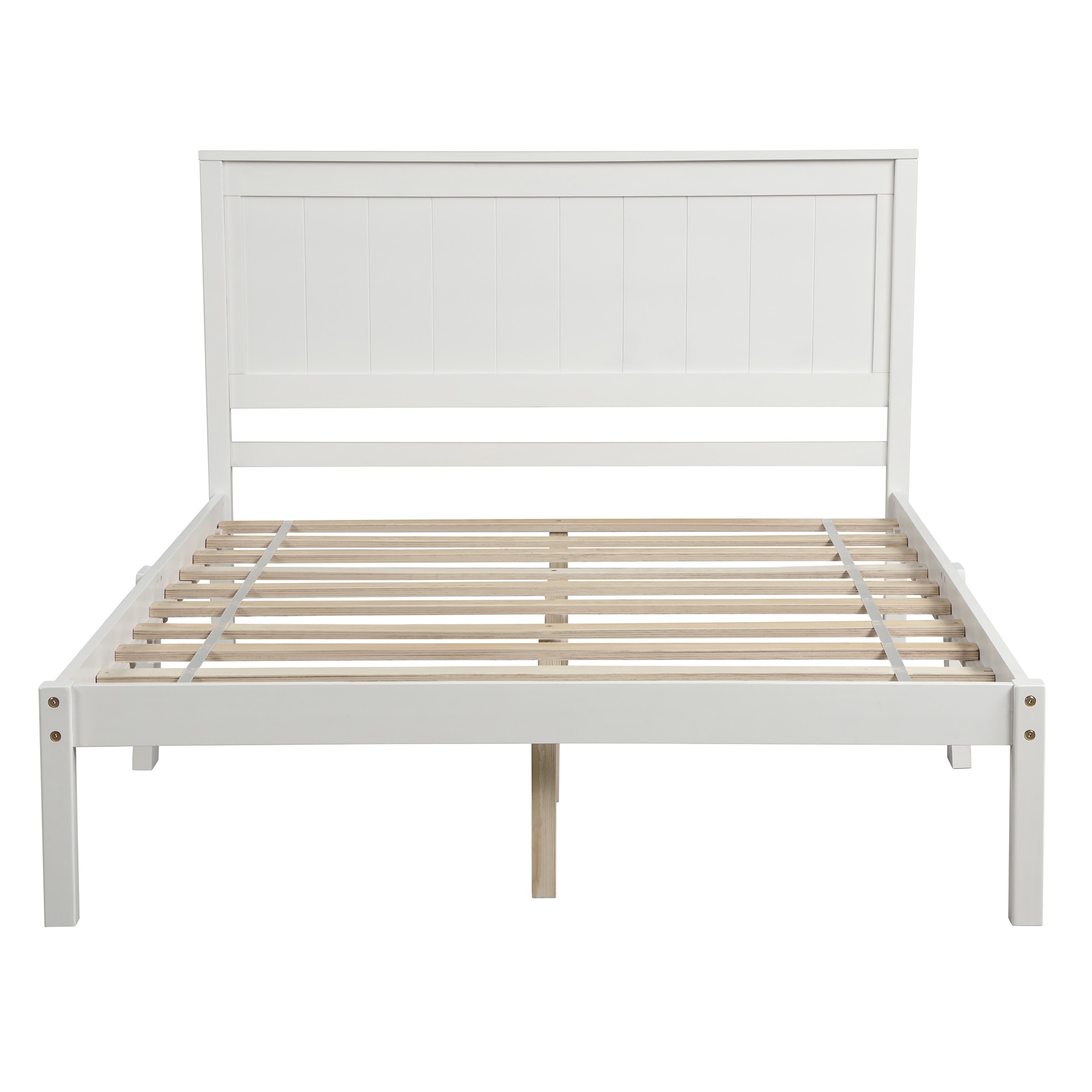Two Colors Beds Wood Platform Bed with Headboard Wood Slat Full