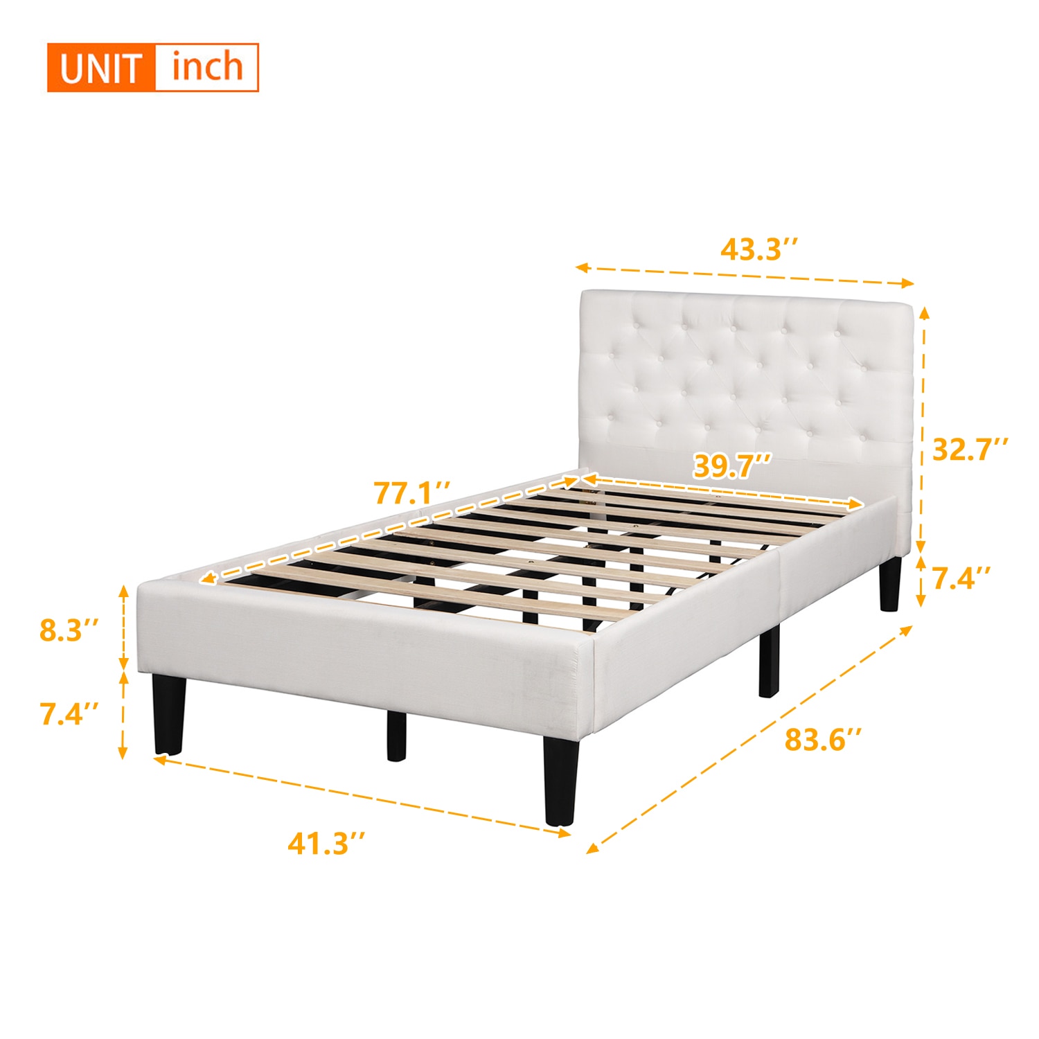 Upholstered Linen Platform Bed Twin Size Bedroom Furniture In Stock for Bedroom US Warehouse