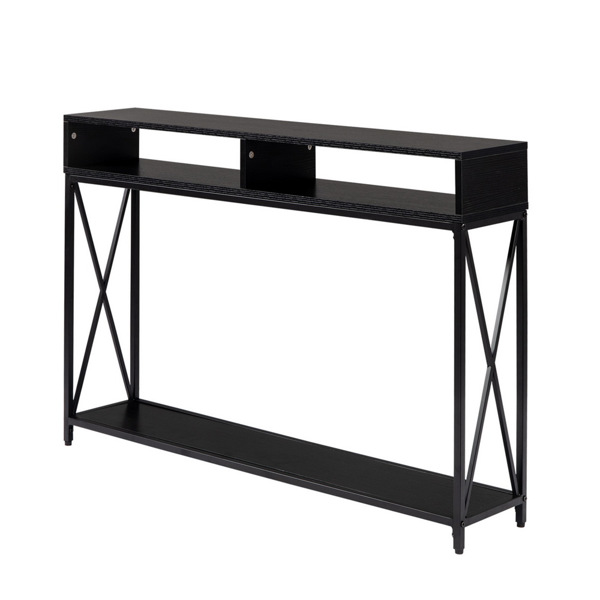 Console Table Industrial Style Porch Table Side Cross 3-Layer Black Oak Triamine Board