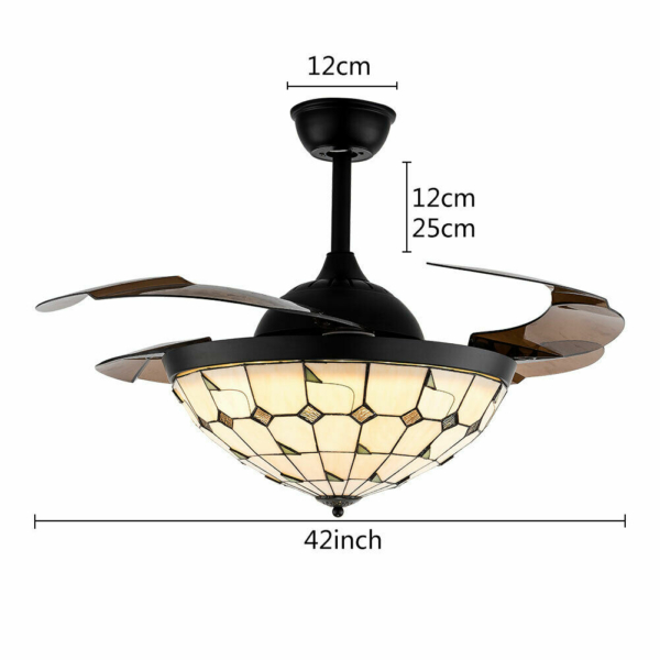 Tiffany Style 42" LED Remote Ceiling Fan Light Retractable Blades 9