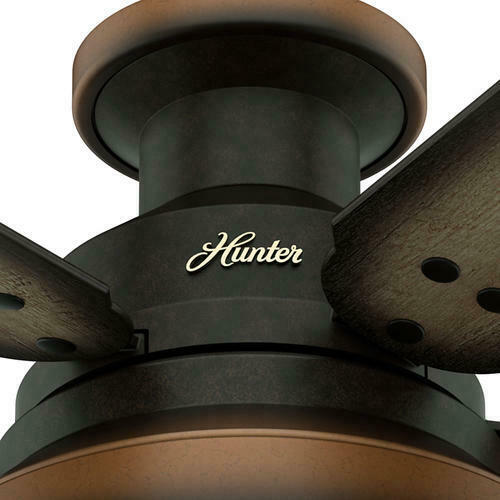 52" Hunter Bronze Outdoor Damp Rated Ceiling Fan w/ LED Light! Lodge Cabin Porch 4