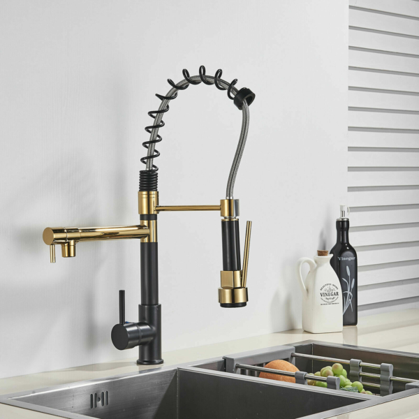 LED Kitchen Sink Faucet Pull Down Sprayer Swivel Spout Commercial Gold 7
