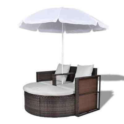 Patio Sofa Set w/ Parasol Poly Rattan Outdoor Sun Day Bed Lounge Garden 9