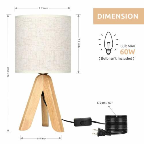 Wooden Tripod Nightstand Lamp with Fabric Linen Shade 6