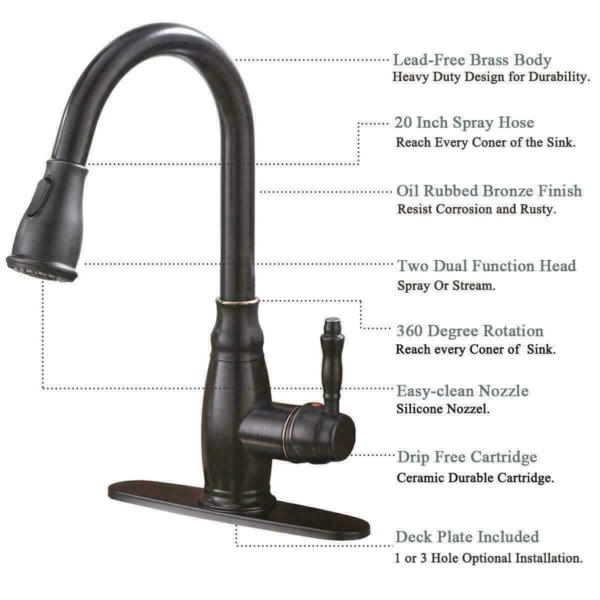 Kitchen Faucet Oil Rubbed Bronze Pull Out Spray Single Handle 3 Hole 6
