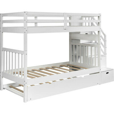Twin over Twin/Full Bunk Bed w/ Twin Size Trundle For Home Bedroom White/Gray 6