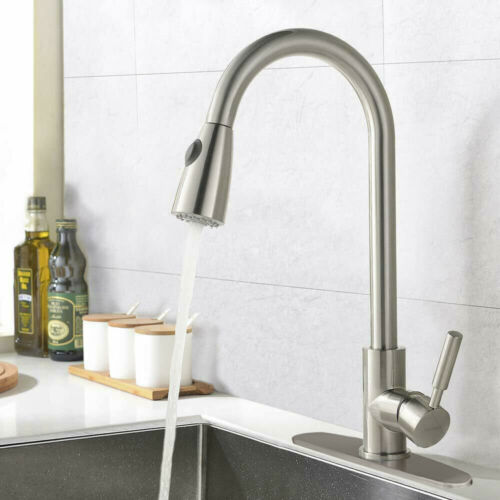 Single Handle High Arc Brushed Nickel Kitchen Sink Faucet with Pull Down Sprayer 3