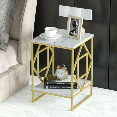 Marble Tabletop Gold Metal Frame Sofa Side End Table 2
