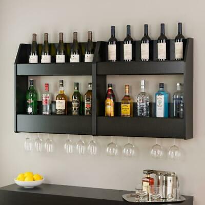 Black 2-Shelf Composite-Wood Floating Wine and Liquor Rack 3