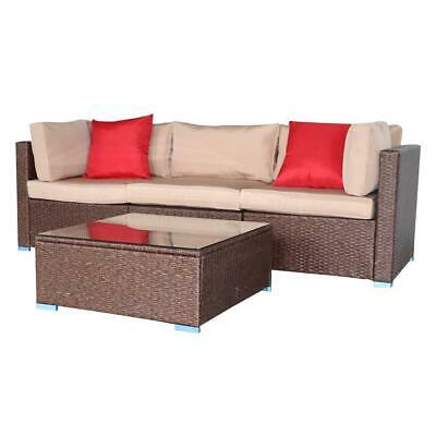 4 PCS Patio Furniture Couch Wicker RattanSectional Sofa Table Set /w Cushions 3