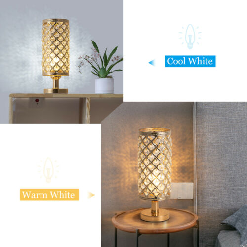 Set of 2 Gold Crystal Table Lamp Vintage Nightstand with Clear Crystal Lampshade 2