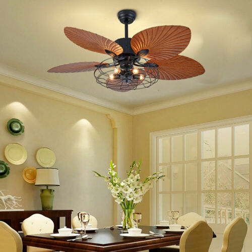 52" Ceiling Fan Rustic Edison Industrial With Cage Light W/ Remote Control 1