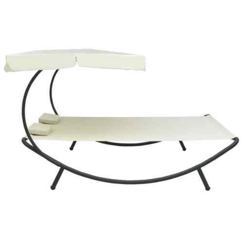 Outdoor Lounge Bed w/Canopy Pillows Cream Patio White Garden Sun Day Bed Chairs 2
