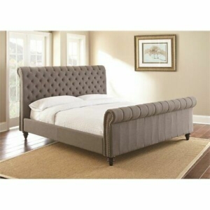 Steve Silver Swanson Tufted King Sleigh Bed in Gray
