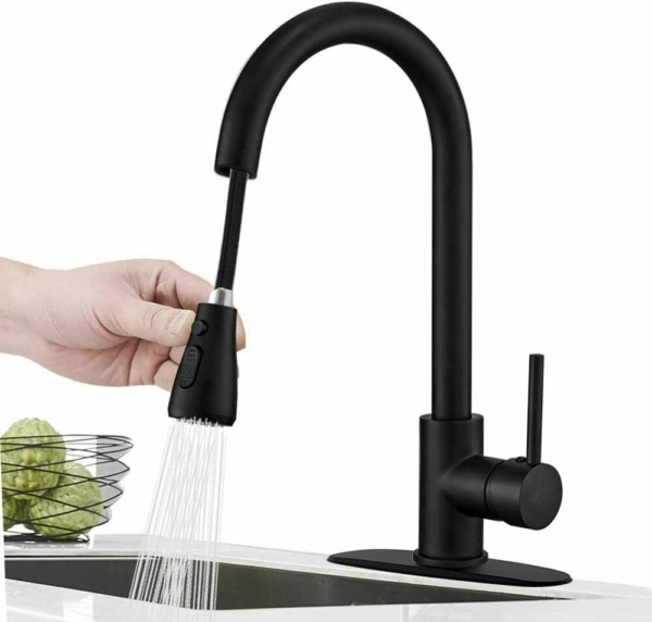 Kitchen Faucet Black Pull Down Sprayer Head 3 Holes Sink Taps W/soap dispenser 3