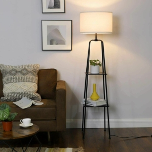 DEWENWILS Modern Floor Lamp with Shelves Standing Storage Lamp for Living Room