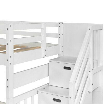 Twin over Twin/Full Bunk Bed w/ Twin Size Trundle For Home Bedroom White/Gray 9
