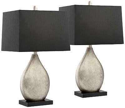 Modern Table Lamps Set of 2 Black Rectangular Shade 1