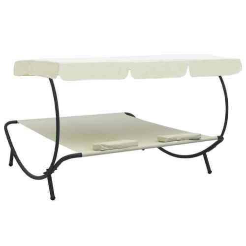 Outdoor Lounge Bed w/Canopy Pillows Cream Patio White Garden Sun Day Bed Chairs 3