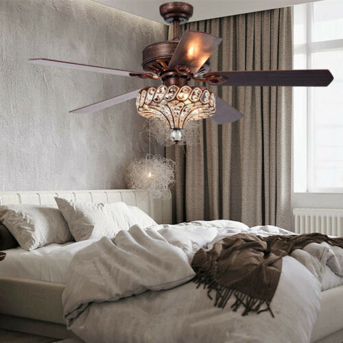 52" Crystal Ceiling Fan Light Chandelier Lamp 5-Blade with Remote Control 2