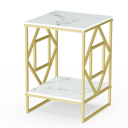 Marble Tabletop Gold Metal Frame Sofa Side End Table 8