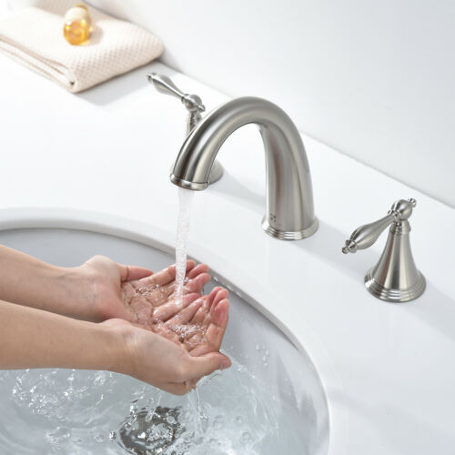 8" Bathroom Basin Sink Faucet Mixer Tap 3 Holes Brushed Nickel W/ Pop Up Drain 8
