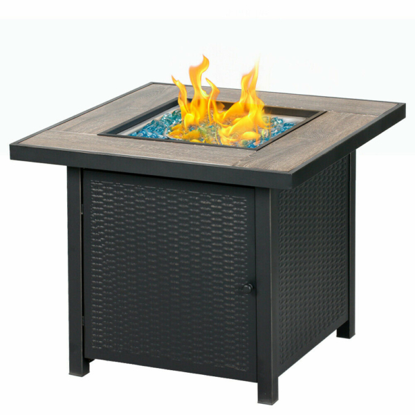 30" Bali OutdoorSquare LP Gas Fire Table Propane Gas Fireplace with Blue Glass 1
