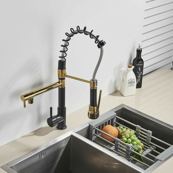 LED Kitchen Sink Faucet Pull Down Sprayer Swivel Spout Commercial Gold 8