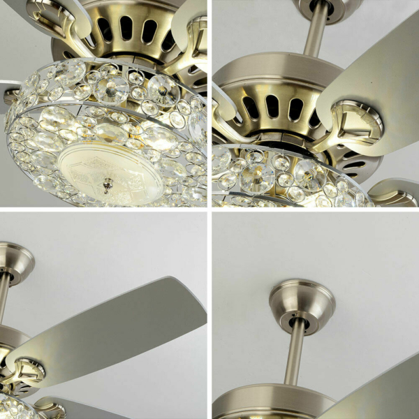 52" Crystal LED Chandelier Invisible Ceiling Fan Light 5