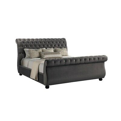 Galaxy Home Kendall Tufted Upholstered Velvet Queen Bed in Gray