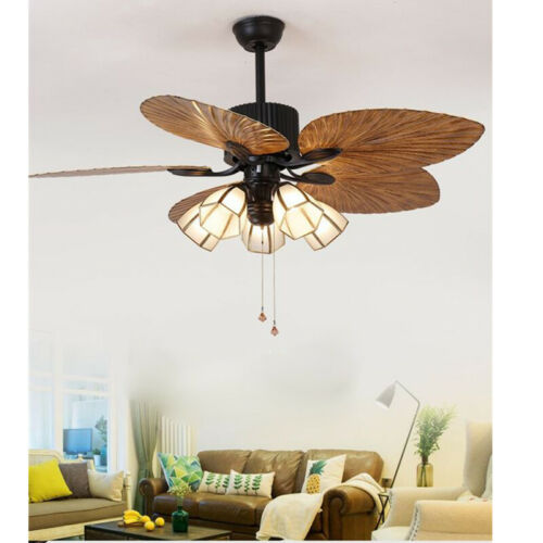 52" Ceiling Fan Chandelier Fan 5 Reversible Palm Leaf Blades Fandelier Lamp 2