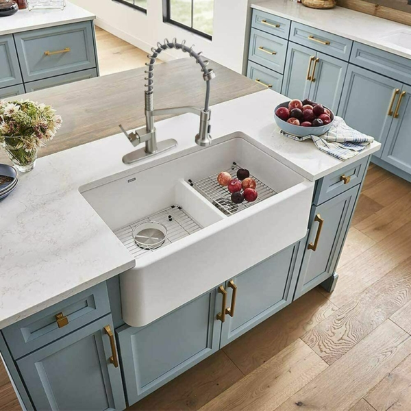 Farmhouse Brushed Nickel Kitchen Sink Faucet W/ Pull Down Sprayer 2