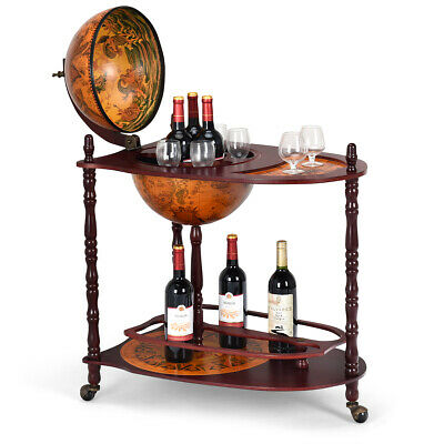 Wood Globe Wine Bar Stand 34" H 16th Century Italian Rack Liquor Bottle Shelf 1
